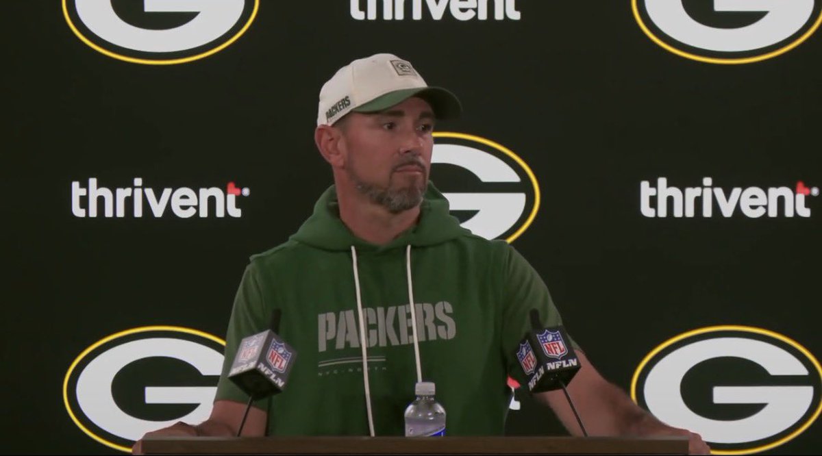 DennisSuttonSZN's tweet photo. Matt LaFleur spoke today, here are my biggest takeaways… 👀

Packers picked their season captains, but LaFleur won’t reveal them yet. Season long captains are BACK!!

Facing Brian Flores defense in Week 1 will be an extremely tough task. LaFleur called it one of the hardest defenses to game plan for. Kyler Murray won’t be easy to defend. Fun fact… This is the Packers 3rd time opening the season in Minnesota 😬💀

LaFleur is extremely impressed with Jonathan Gannon so far as the Packers’ DC. He’s Incredibly excited to coach with him! 🧀👀