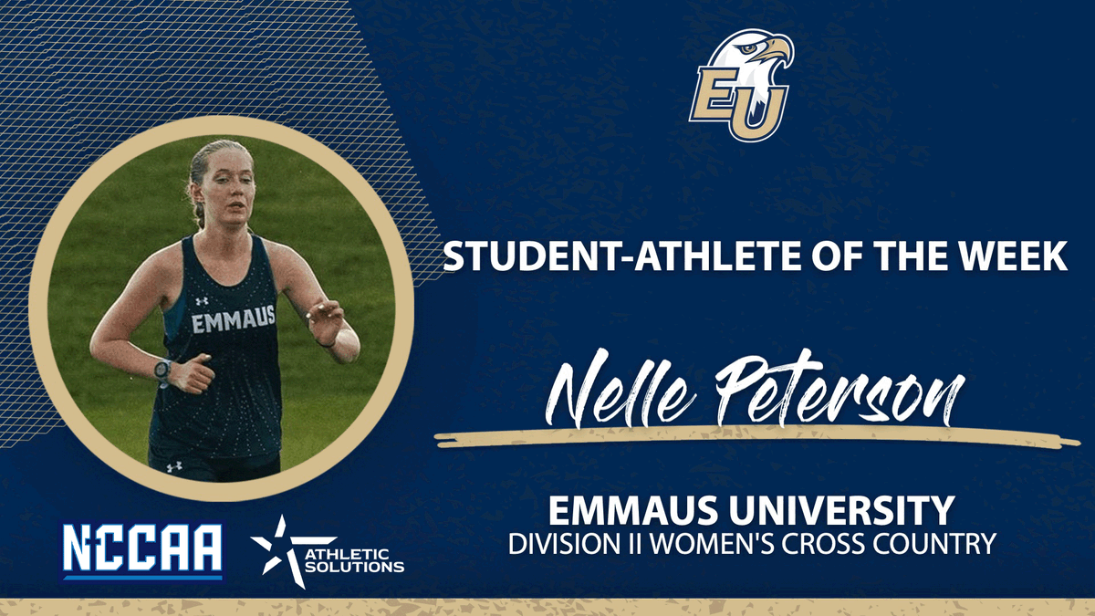 TheNCCAA's tweet photo. 👟 Student-Athlete of the Week 👟
Presented by @ath_solutions
Division II Women's #NCCAACrossCountry
𝐍𝐞𝐥𝐥𝐞 𝐏𝐞𝐭𝐞𝐫𝐬𝐨𝐧, Emmaus University
https://t.co/sw2WKjI5pI | #PlayforHim https://t.co/PdzZXSw9ac