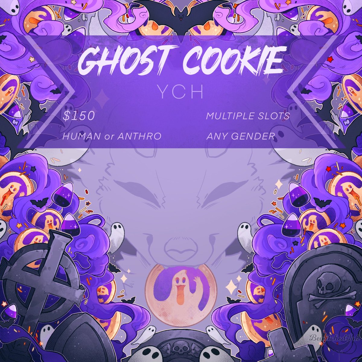 BewitchedInk's tweet photo. 🦇🧡  SPOOKY COOKIE YCHS 💜🦇

When cozy autumn just isn’t cutting it - there’s always timeless creepy &amp; cute classics! 
Will you be Team Ghost, Pumpkin, or the all new Black Cat?

🖤 1 5 0 each 
🖤 Multiple Spots
🖤 Closing Sunday Night!

      • Comment “CLAIM” for a slot • https://t.co/rq3aEhIvBt