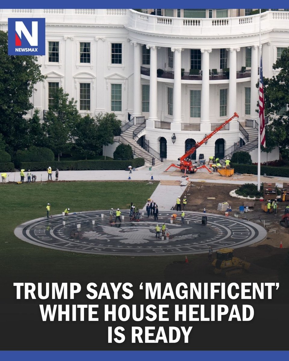 NEWSMAX's tweet photo. HELIPAD READY: President Donald Trump announced Sunday that construction of the new White House helipad is finished. https://t.co/reBXC6ubGh