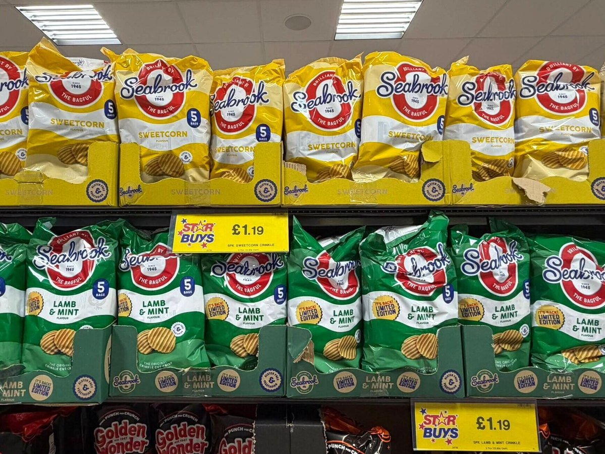 SeabrookCrisps's tweet photo. SWEETCORN! LAMB &amp; MINT! 
Sorry for shouting. We're just very excited.
Get 'em both in @homebargains right now. https://t.co/dipHlfk2nV