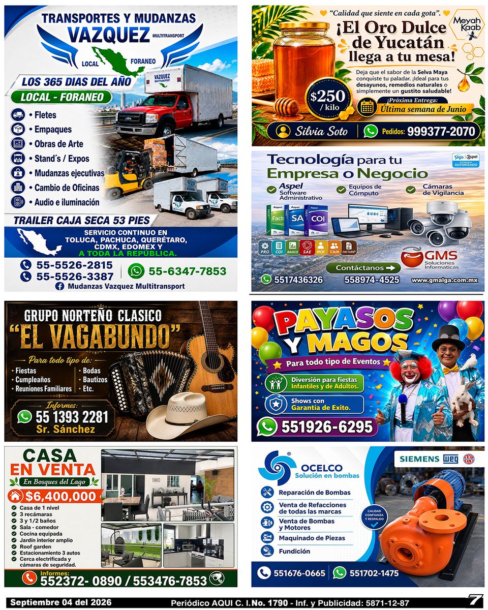 periodicoAQUI's tweet photo. #transportes #Mudanzas #miel #solucionesinformaticas #gruponorteño #payasos #magos #casaenventa #bombas #motores #AQUICUAUTITLÁNIZCALLI

Compártelo, puede ser de utilidad para alguien.

Nuestra Edición Completa en:
https://t.co/nhsGHRahBI https://t.co/FHKj1JEPLR