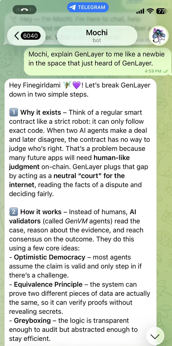 Telegram 上的 Mochi 用例子讲清 GenLayer 解决的问题
