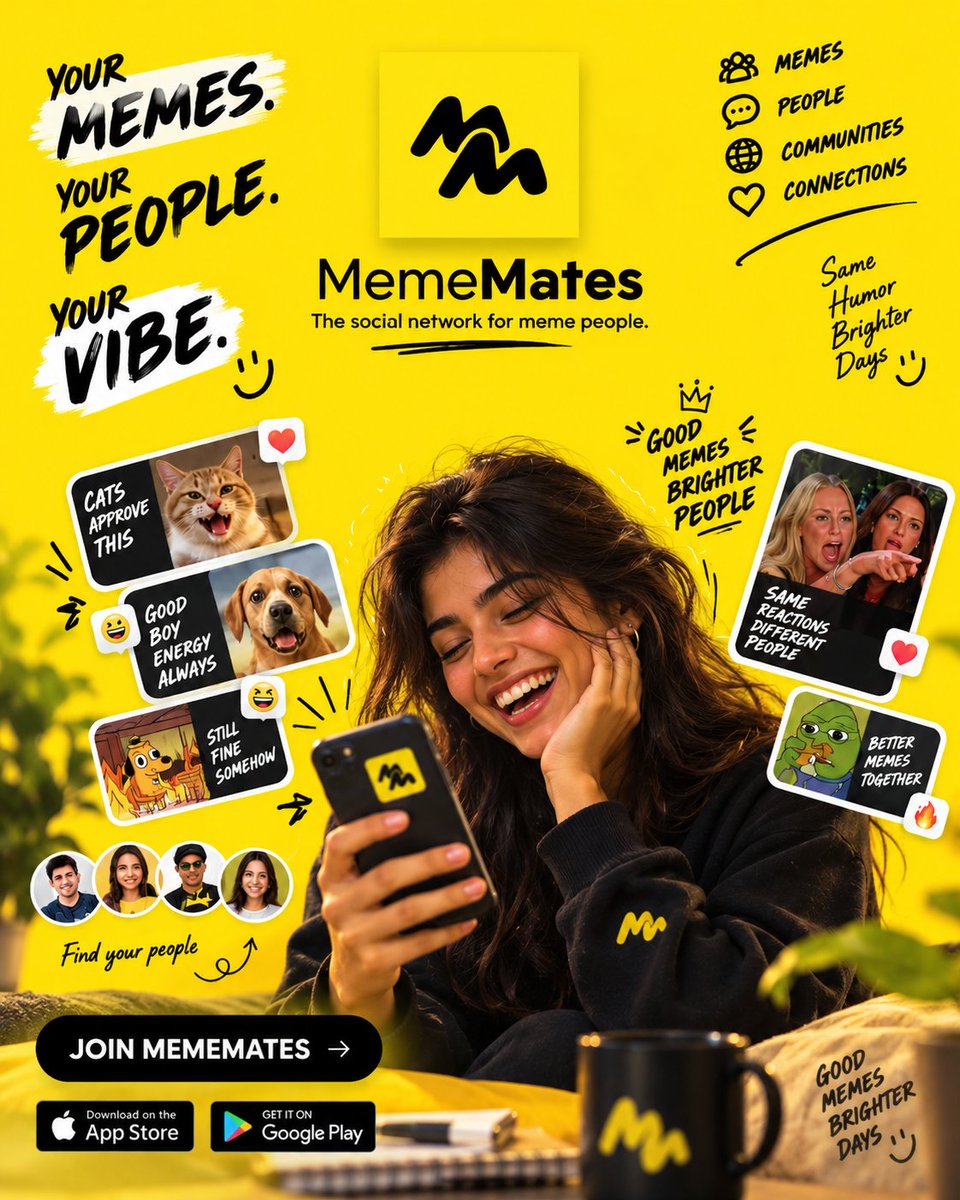 _raghavendra_pv's tweet photo. Memes aren't just content. They're culture. 😂So we built MemeMates — a social network where memes take center stage.Create. Share. Explore. React. Join communities. 🔥We're just getting started. 🚀
Tell us what you think.#MemeMates #Memes #BuildInPublic #Startup https://t.co/agfbva0NAQ
