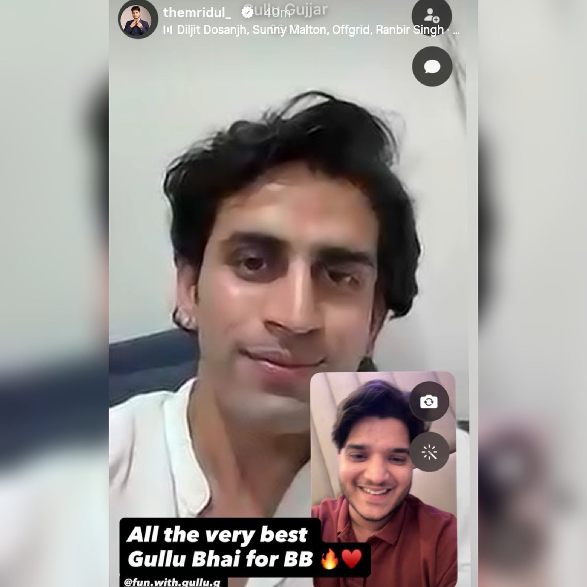 Unfilteredd99's tweet photo. Mridul Tiwari Shares a video call Screenshot with Gullu and wishes him, “All the very best” ❤️

#KushalTanwar #Gullu #BiggBoss20 https://t.co/XO8mUXrr1H