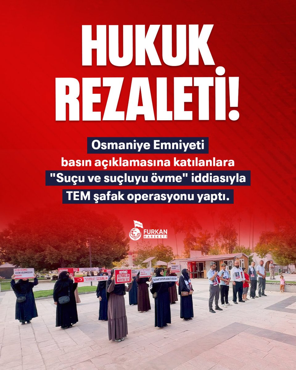 fhoncunesil's tweet photo. HUKUK REZALETİ!

Osmaniye Emniyeti basın açıklamasına katılanlara "Suçu ve suçluyu övme" iddiasıyla TEM şafak operasyonu yaptı.

Furkana YıldırmaOperasyonu 
IslamDüşmanları IşBaşında
#OsmaniyeEmniyeti
AdaletBekleyişi
28Şubat DevamEdiyor