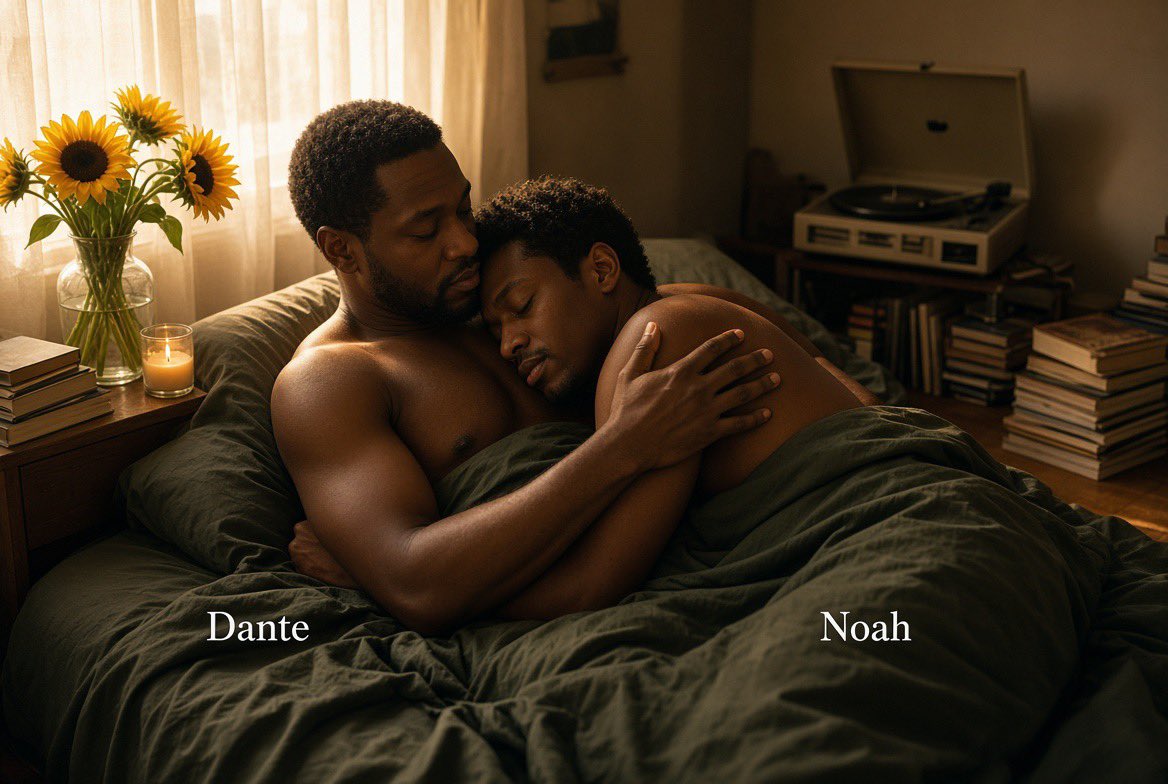 debbie_xi's tweet photo. Dante met Noah at a Black gay poetry night in Atlanta.

Not a club. Not an app. A dimly lit lounge called The Velvet Room, where queer men gathered to speak truth through spoken word. Noah performed a piece about loving men in secret, about his father asking "When you gon' get a girlfriend?" while his boyfriend sat three seats away, invisible.

Dante felt every word in his chest.

After the show, he found Noah outside, leaning against the brick wall, smoking a cigarette he clearly didn't enjoy.

"That poem was my life," Dante said.

Noah looked up. "That's because gay pain is universal. But so is gay love."

They talked for two hours. About being Black and gay in the South. About church and shame. About chosen family and the first time they each whispered "I'm gay" to themselves in a mirror before telling anyone else.

Noah was a teacher. Soft-spoken but intense. Dante was a barber. Loud laugh, gentle hands. They were opposites in the ways that mattered.

By the end of the night, Noah said: "I don't do hookups anymore. I want substance."

Dante smiled. "I want to know your favorite color before I know how you taste."

Noah laughed. "It's purple. And yours?"

"Green. Like your eyes."

That was the moment Noah knew he was in trouble.