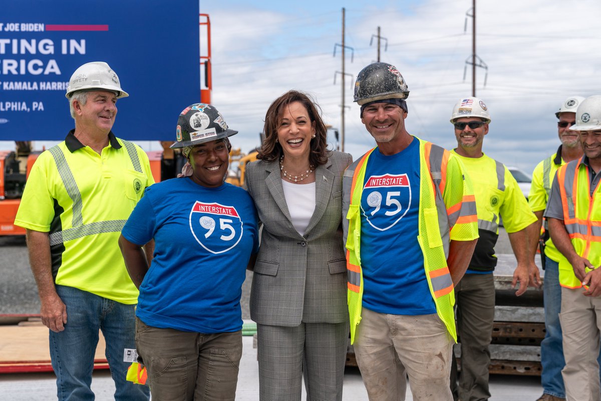 KamalaHarris's tweet photo. The labor movement has changed what it means to be a worker in America.

Generations of union members fought for better pay, safer workplaces, and dignity on the job. Their victories have benefited all of us.

This Labor Day, we celebrate the workers who keep our country moving and the unions that keep fighting for them.