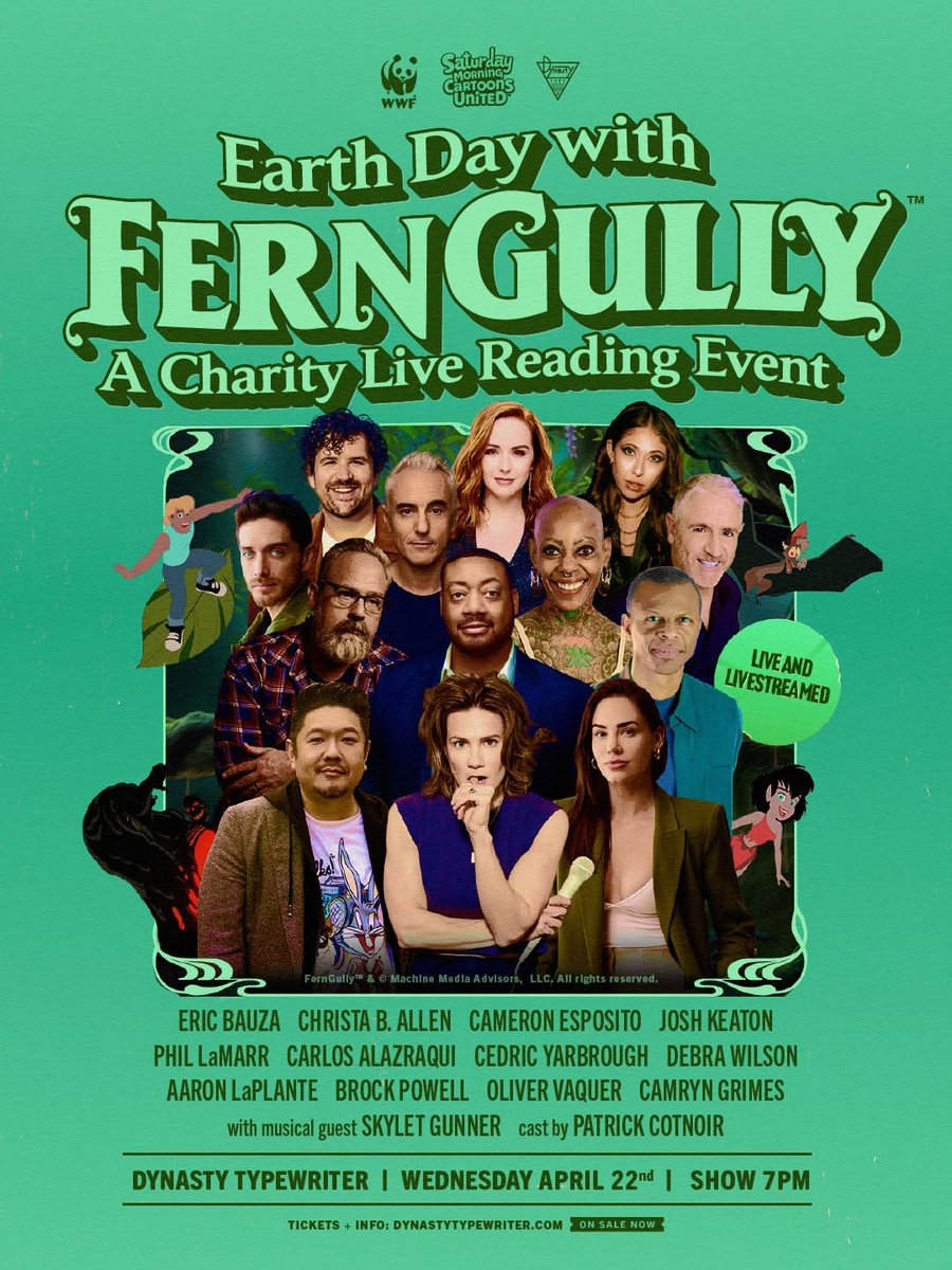 christa11yu's tweet photo. We are holding a live reading of the script for FernGully, with all proceeds going toward the WWF and conservation of our rainforests. Come see the show on April 22 at Dynasty Typewriter, complete with live song performances.

Cast: , , , , , , , , ,... https://t.co/f2uXFWtQxG