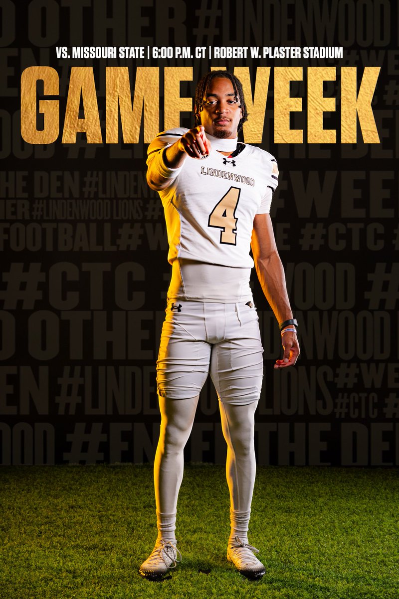 LindenwoodFB's tweet photo. An in-state battle is up next 🦁🐻

🆚 Missouri State
📆 Saturday, September 12
⏰ 6️⃣:0️⃣0️⃣ p.m. 
🏟️ Robert W. Plaster Stadium 
📺 ESPN+
📻 KCLC

#BurnTheWood https://t.co/t1AXeTfaUn