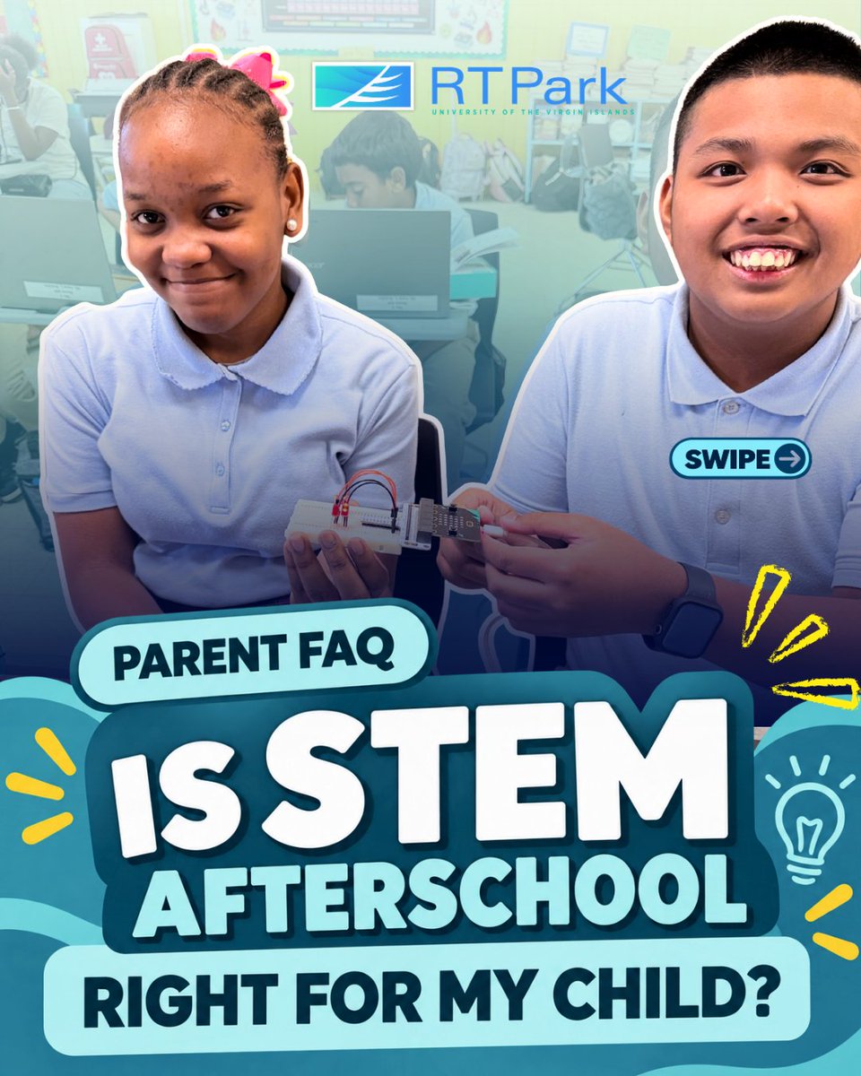 UVIRTP's tweet photo. Registration is open for our FREE STEM Afterschool Enrichment Program! Grades 3 to 8 can explore robotics, AI, engineering, and more, no experience needed. Space is limited! #STEM #Education #USVI #YouthInnovation #AfterSchool #TechFuture https://t.co/KhRQYc3mFn