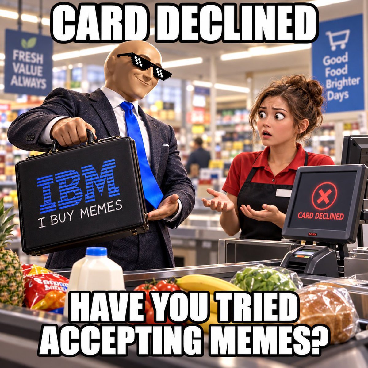 IBuyMemesRH's tweet photo. Easy 100x for you. Trust me cashier 😬 $IBM https://t.co/qVfZosNnt3
