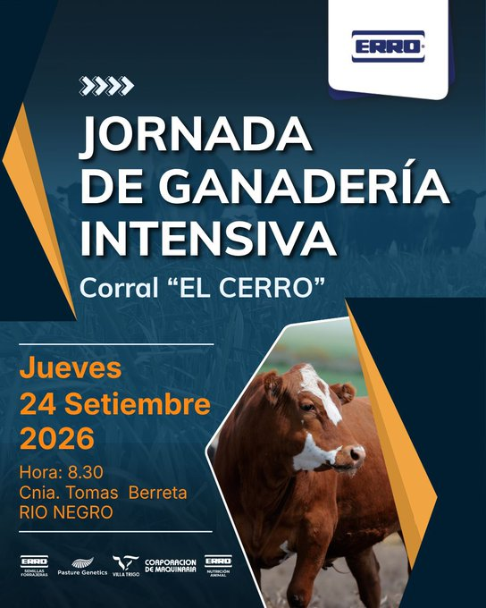 PastureGenetics's tweet photo. Jornada de Ganadería Intensiva en corral El Cerro el jueves 24 de setiembre junto a @ErroForrajeras, el equipo técnico de Villa Trigo y Corporación de Maquinaria. Mucho para compartir. Aquí el programa. Para inscribirse comunicarse con nosotros o con el equipo técnico de ERRO. https://t.co/Ul8eJdhnSD