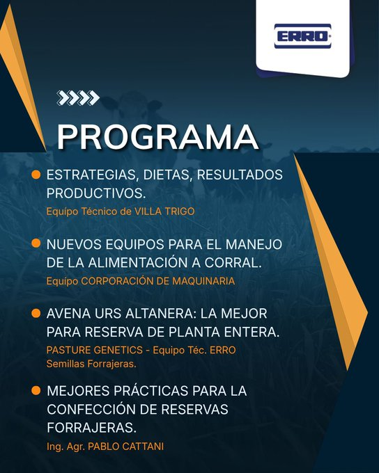 PastureGenetics's tweet photo. Jornada de Ganadería Intensiva en corral El Cerro el jueves 24 de setiembre junto a @ErroForrajeras, el equipo técnico de Villa Trigo y Corporación de Maquinaria. Mucho para compartir. Aquí el programa. Para inscribirse comunicarse con nosotros o con el equipo técnico de ERRO. https://t.co/Ul8eJdhnSD
