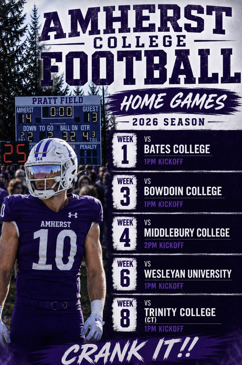 Jchally777's tweet photo. Looking forward to visiting Amherst University this fall for one of their home games. Thank you for the invite! @coachgeenty @AmherstCollFB https://t.co/Iy2tP86JMN