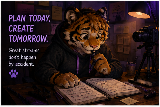 Motivatedtiger's tweet photo. 🐯Give your next stream a little thought before you go live. What will you play? What could you talk about? How much time do you have? A simple plan makes going live easier. 💜 #CreateAStream #Twitch #Streamer #StreamTips #Planning #TwitchStreamer #ProgressNotPerfection https://t.co/8xeTNN65SQ