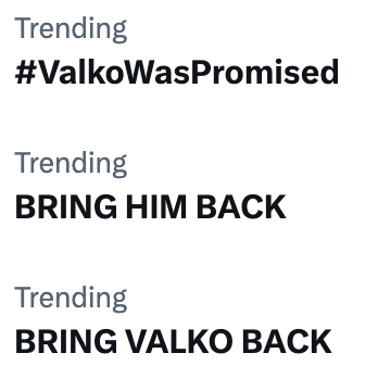 ValkosKnot's tweet photo. everyones up again 
#ValkoWasPromised #BringValkoBack https://t.co/ISVZPUnyG1