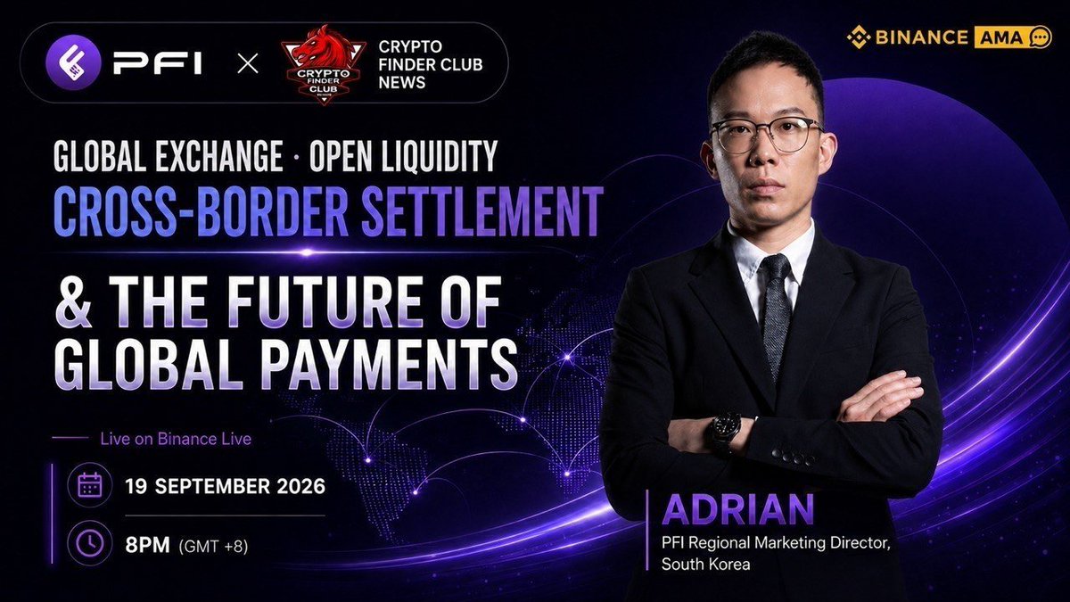 Cryptofinder_01's tweet photo. ⚔️ #Binance AMA Series With PFI Global Liquidity Network

🎁Prize : 100$ USDT

📆Date &amp; Time : 
19th September, 2026 at 8PM (GMT +8)

🏨 Venue : 
https://t.co/Iyg3iNmGk5

Rules:
1️⃣. Follow
@Cryptofinder_01&amp; @pfi_group

2️⃣. Like Retweet &amp; Comment Your Questions https://t.co/slqkOelIxQ