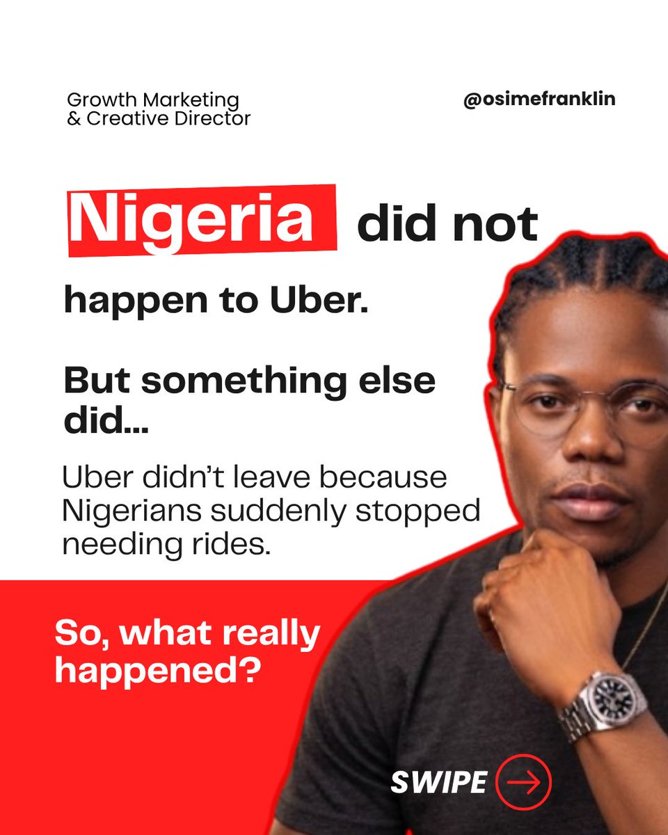 osimefranklin's tweet photo. Nigeria did not happen to Uber. But something else did.

Uber’s exit got me thinking about one very Nigerian truth:

We can love your brand and still ask, “How much?”

That’s why marketing is more than getting people to want you. https://t.co/YDqUjItSsH