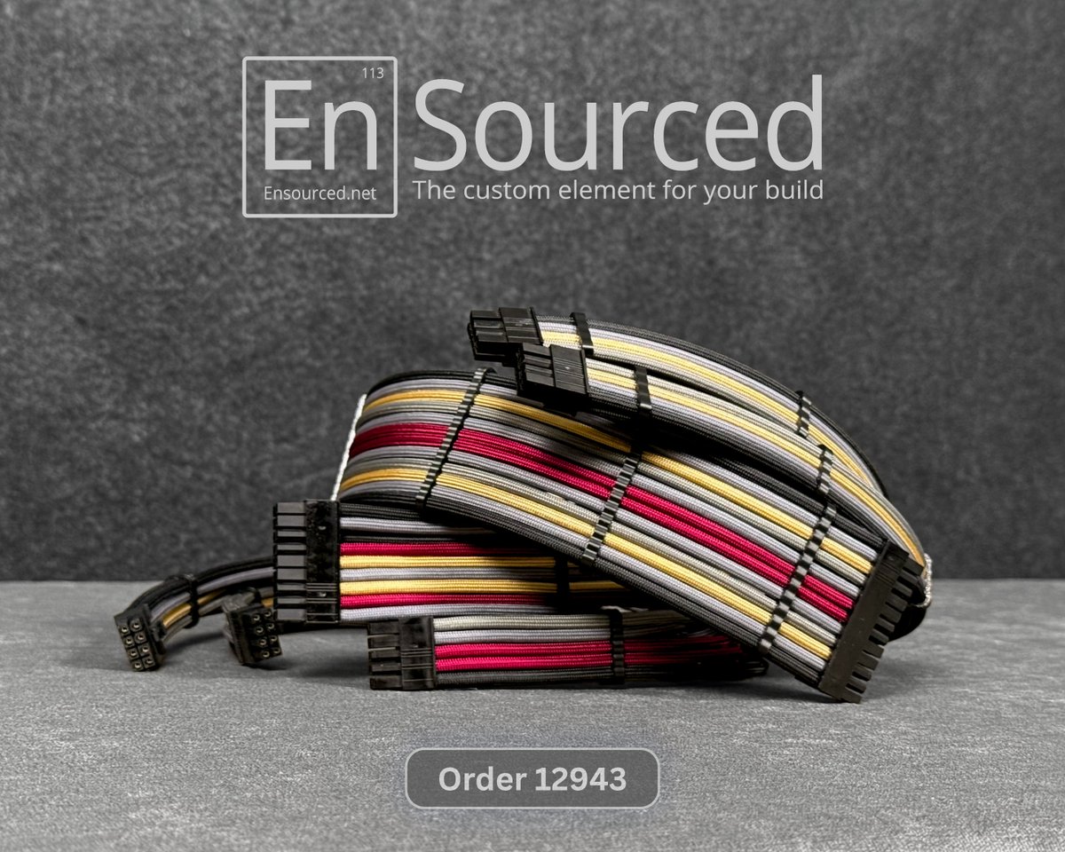 Ensourceddotnet's tweet photo. Order 12943: 24-pin + two 8-pin CPU cables for a SeaSonic PRIME TX-1600 Noctua Edition. Black, Charcoal Gray, Graphite, Gold, and Burgundy. Last day: LABORDAY15 saves 15% at https://t.co/hxPDJi1f4r. #sleevedcables https://t.co/sfmCCs1ErZ
