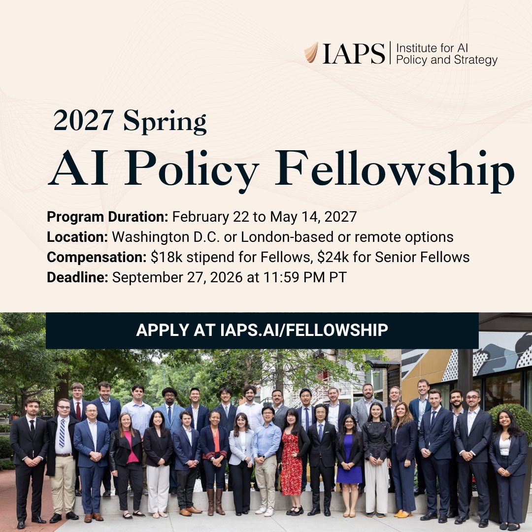 DaveRBanerjee's tweet photo. Applications for the IAPS AI Policy Fellowship are now open!

I did the fellowship last year and it was a lovely experience

And if you're accepted, you can potentially work with me on preventing extreme power concentration! :D https://t.co/WMNl4ZtLpz