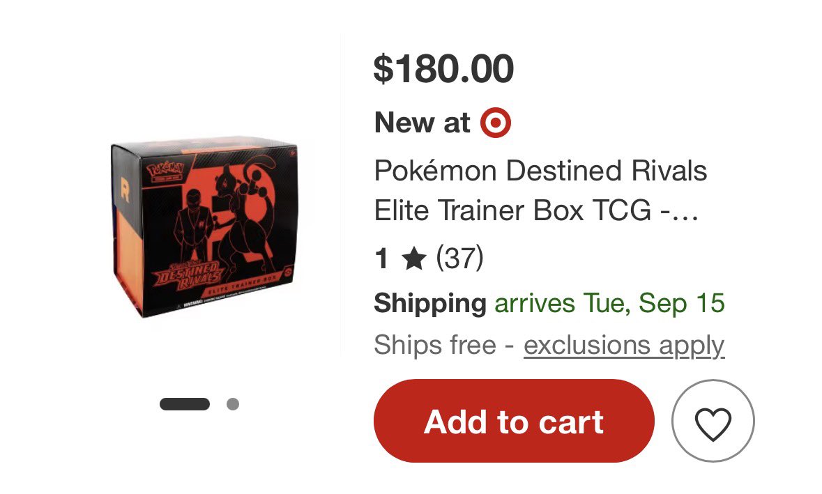switchstock's tweet photo. Yikes…Target’s Third Party seller, Nationwide Distributor is trying to sell Destined Rivals ETBs for $180

https://t.co/0WcgRq9DAw https://t.co/1VpFcdzWbD