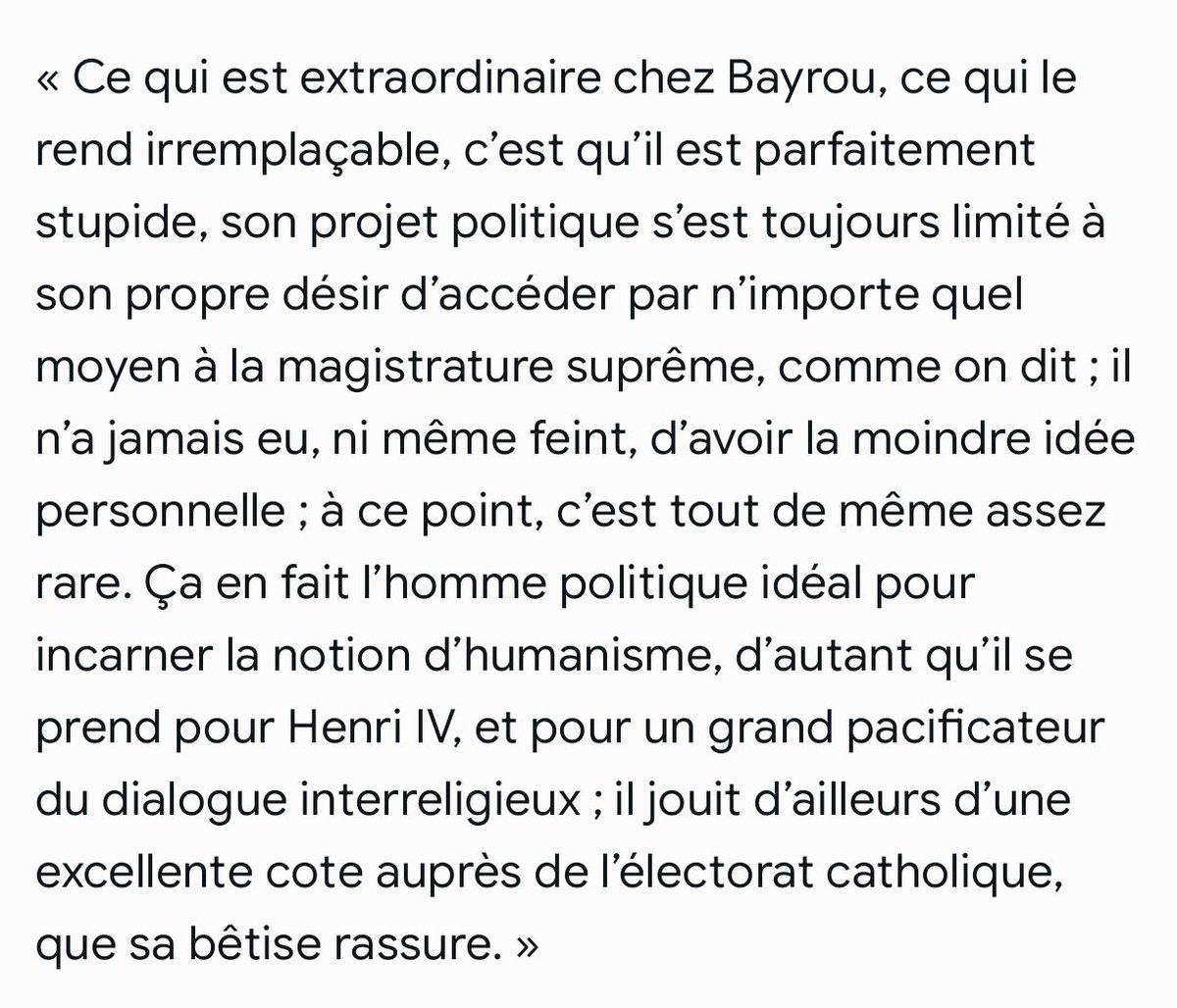 teddymcardle's tweet photo. @FredGaulois @bayrou @mbockcote Houellebecq qui fait décrire Bayrou par un des personnages de "Soumission" https://t.co/Ybgn48IhJb