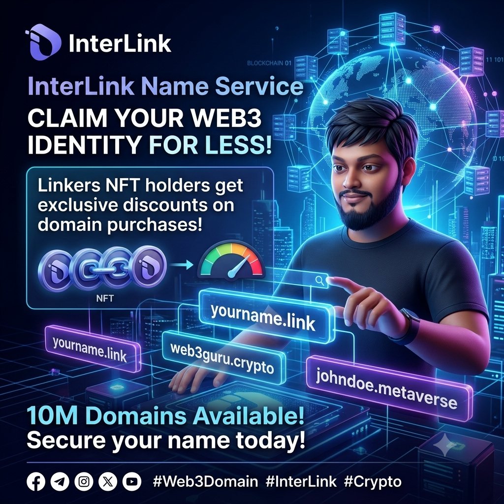EmranKhan677803's tweet photo. InterLink Name Service

..

10M

Claim your Web3 identity for less! Linkers NFT holders get exclusive discounts on domain purchases via the InterLink Name Service. Secure your name today! #Web3Domain #InterLink #Crypto
#InterLink #ITLG #ITL https://t.co/pLnhJ0Gx7u