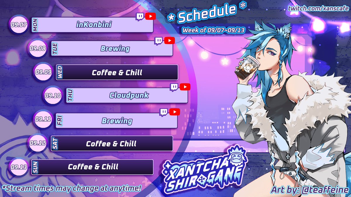 xanscafe's tweet photo. Barista Menu For the Week of September 7th! 🍵
Sorry It's late but here it is! This weeks Barists menu! I look forward to seeing you all!
{Tags & Socials}
🧊Fan Name: #Degens
🐺General: #xanshiro
🎨Art: #GoodPunksOnly
🍵Socials: https://t.co/iwJxF8CiEF https://t.co/pEfN83hMEA