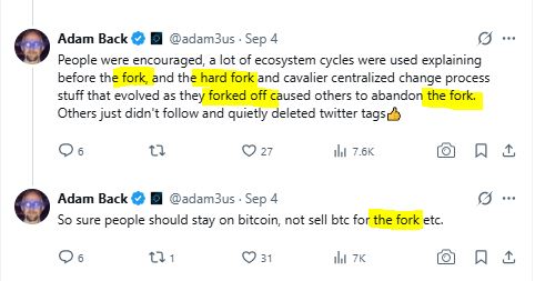 hodlonaut's tweet photo. Adam's last timeline post is from September 2nd. It is about the Blake fork.

BIP-110 and the fork has been his favorite posting topic for a good while.

On September 2nd he found time to shill Tokenized Stock Notes on Liquid (Liquid was hacked yesterday for 4000 BTC) in a reply to Laura Shin.

He had plenty of time to once again make several reply posts about the Blake fork on September 3 and 4.

He still hasn't found time to mention the 4000 BTC hack of Liquid though. 

Weird, considering he is the CEO of Blockstream, the company behind Elements, that minted Liquid coins that shouldn’t exist.