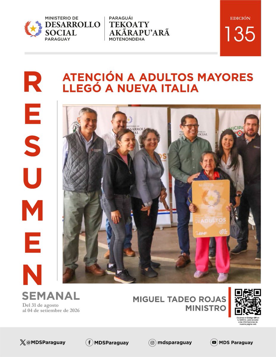 MDSParaguay's tweet photo. ¡Conocé lo más destacado de la semana!.
📌Compartimos una nueva edición de nuestro Resumen Semanal, con las principales noticias y actividades impulsadas por el Ministerio de Desarrollo Social. https://t.co/BMRqQWwq9H