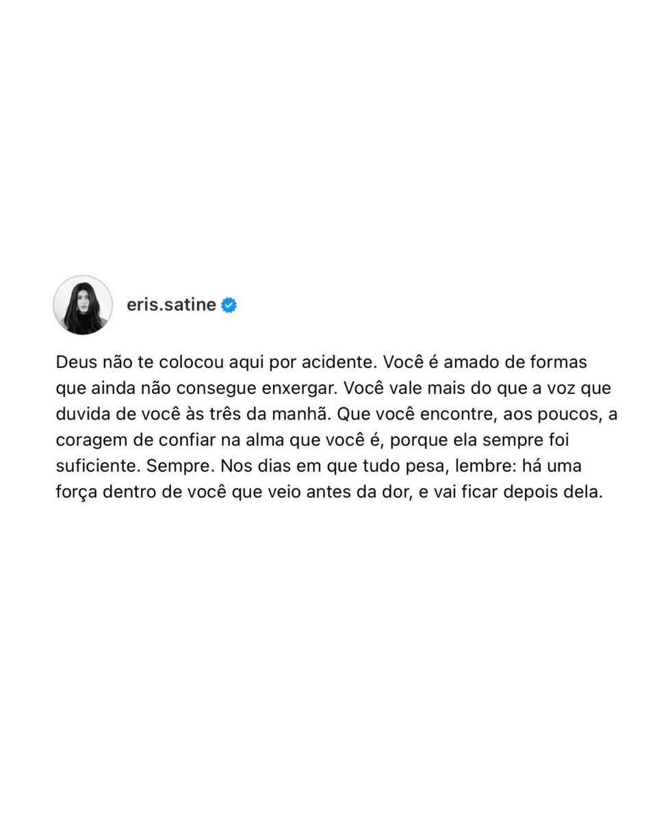 eris_satine's tweet photo. A espiritualidade me ensinou uma coisa: a alma não erra quando escolhe encarnar. Você veio com um propósito, com uma luz e nenhuma fase difícil tem poder suficiente para apagar isso.

Guarda isso pra quando precisar. 🤍 https://t.co/keVysLwmBe