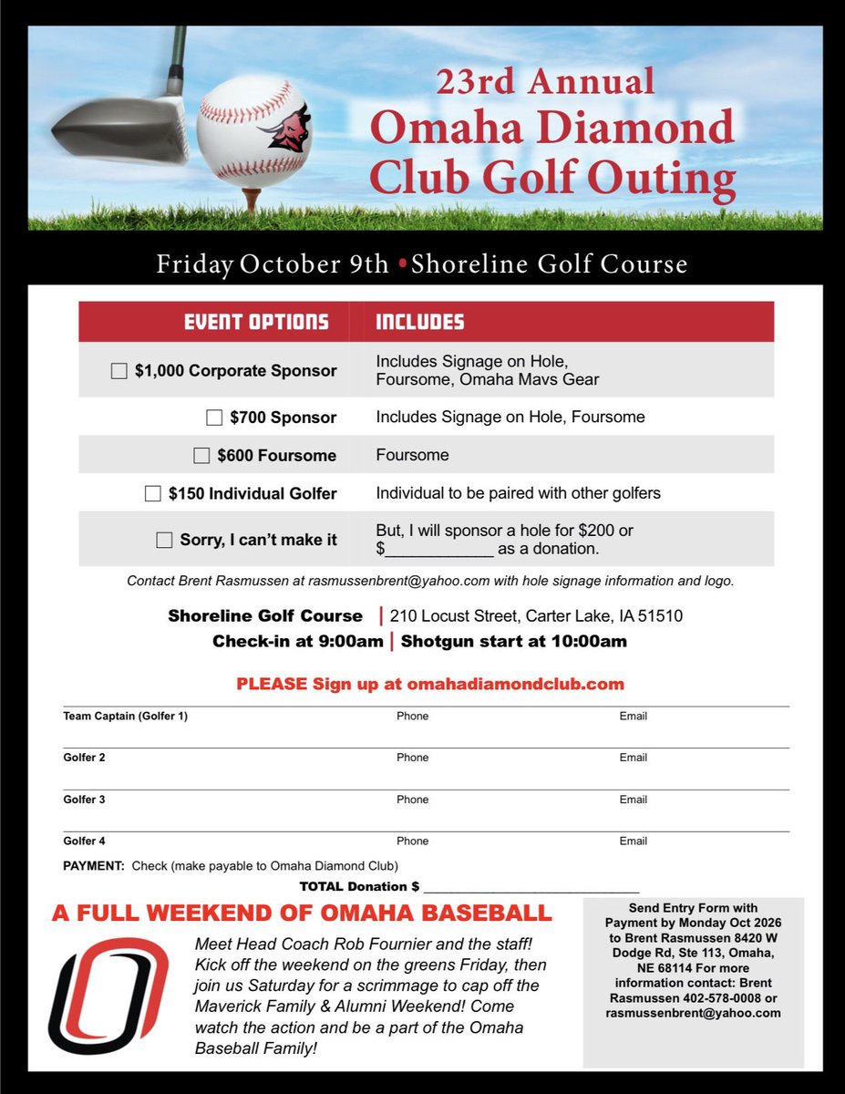 Drew_Iverson23's tweet photo. The annual UNO Golf Outing is October 9th! Join us for a fun day on the course, good company, and a great opportunity to support UNO. Any donation is greatly appreciated! We hope to see you out there! https://t.co/pHAV6DG7fn