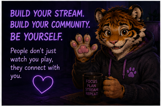Motivatedtiger's tweet photo. People connect with the person behind the stream. Let your personality have a place in what you create. 💜#CreateAStream #Twitch #Streamer #TwitchStreamer #Tips #TwitchCommunity #StreamingCommunity #CommunityBuilding  #ContentCreator #BeYourself #StreamingJourney #MotivatedTiger https://t.co/HNI7krlA4T