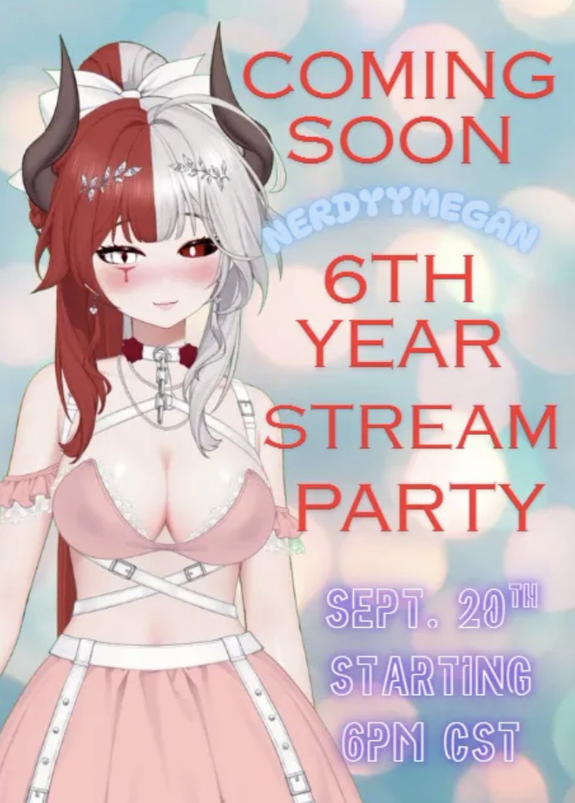 Nerdymegan19's tweet photo. OOP it’s that time of year again come along and join me on Sept. 20th CST to celebrate my 6th year stream anniversary!! There will many goals and many wheel spins of DOOM!! #Vtuberㅤ #twitch https://t.co/5AYErPm9kv
