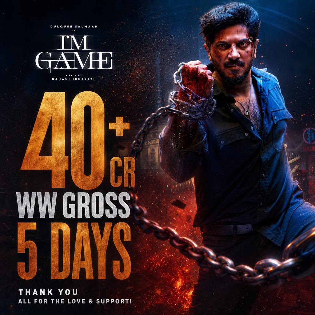 MASTERBLADE555's tweet photo. A ₹40Cr+ WW haul in just 5 days! 🔥🔥
Despite the box-office hurricane that is #BethlehemKudumbaUnit, Superstar #DulquerSalmaan’s #IMGAME continues its unstoppable run!
When the content is strong, nothing can break it! 💥💥
#Dulquer #BoxOffice #Collection #Reports
#Nahas #NivinPauly