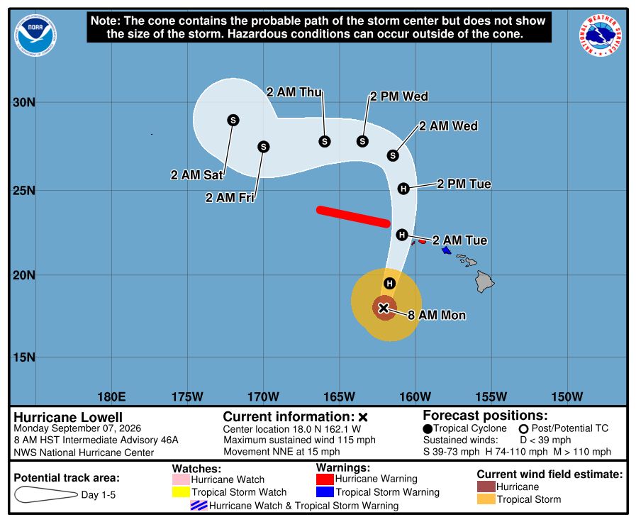 TropicalTidbits's tweet photo. Hurricane #Lowell is approaching the Hawaiian Islands today with a wind field large enough to impact #Kauai, #Niihau, and #Oahu. A Hurricane Warning now extends to Kauai, and a Tropical Storm Warning to O'ahu. The worst conditions will occur later this evening and overnight tonight. Storm surge and flash flooding hazards are also expected, especially closer to the storm track. Hope everyone has a plan to stay safe today.