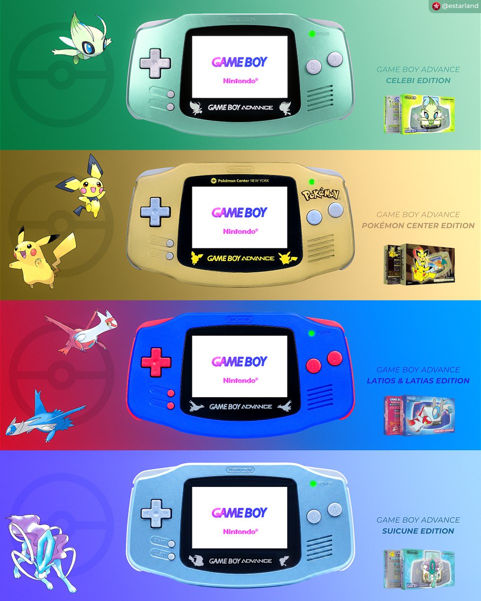 eStarland's tweet photo. Every Limited Edition Pokémon GBA! ✨ https://t.co/Zwpx6gvYJk