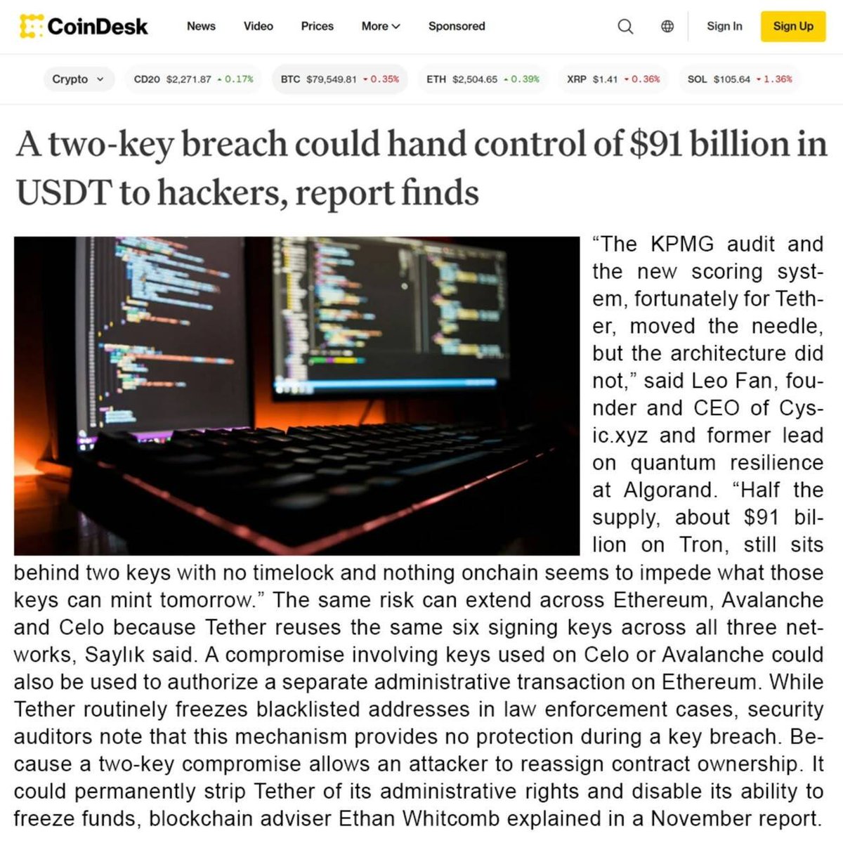 cysic_xyz's tweet photo. $91B. Two keys. No timelock.

Our founder @leofanxiong spoke with @CoinDesk about why audits alone can’t solve architectural risk.

That’s what we do at Cysic: make critical infrastructure verifiable, so security doesn’t have to rely on trust or assumptions. https://t.co/6zvYcNLYdb