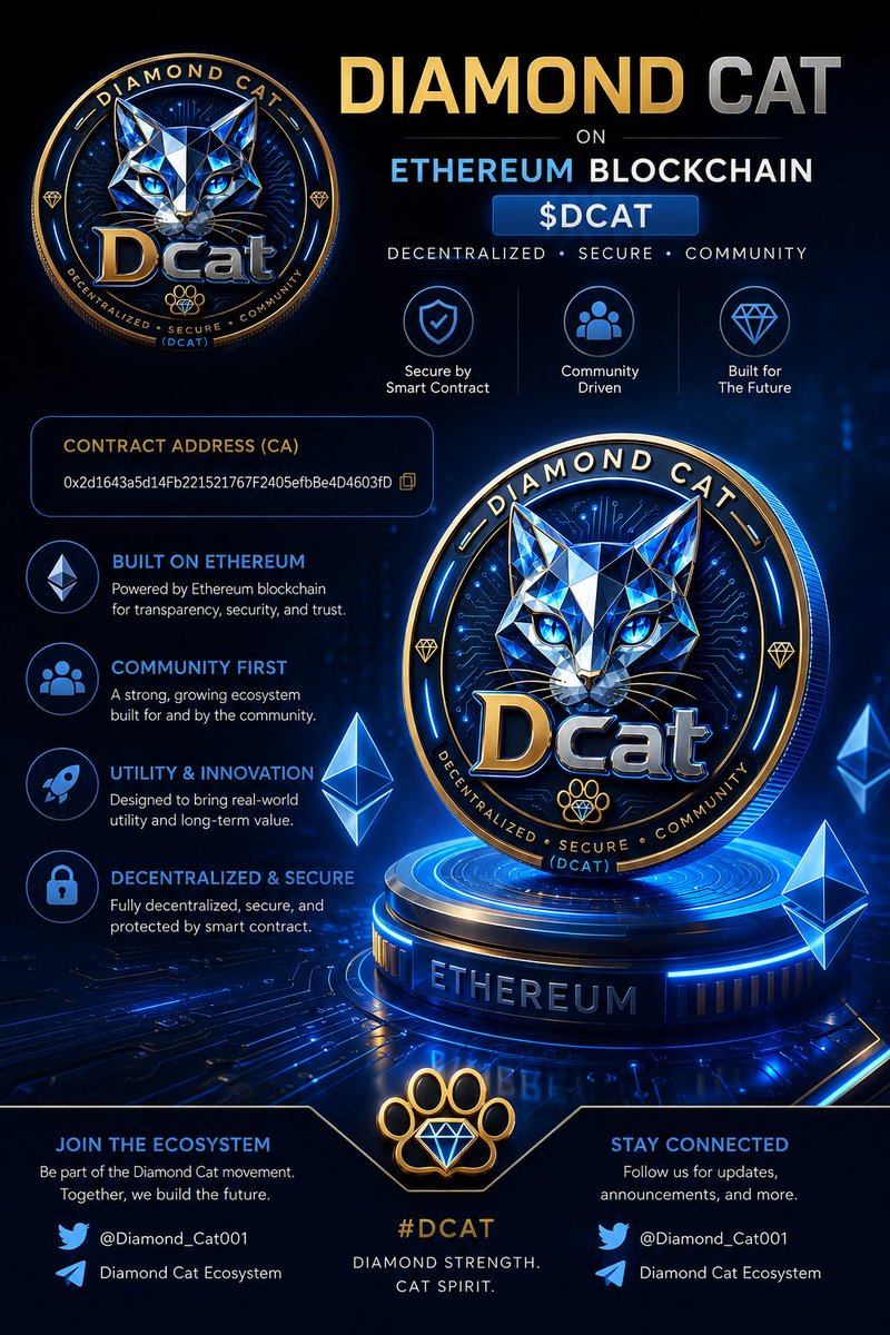 Diamond_Cat001's tweet photo. We're not promising overnight riches.

We're building something that can earn attention, create utility and grow with its community.

This is Diamond Cat ($DCAT). 💎🐈

The early chapters are being written now.

CA: 0x2d1643a5d14Fb221521767F2405efbBe4D4603fD https://t.co/zeMLoO4GlD