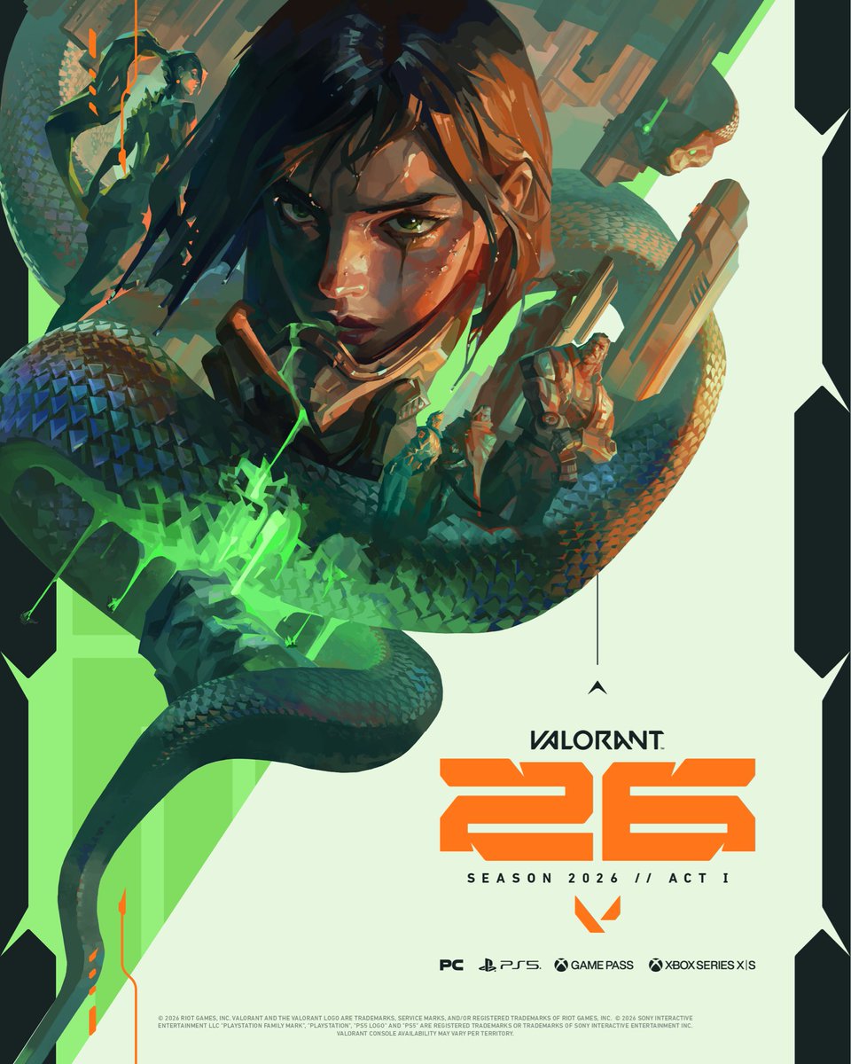 studioworship's tweet photo. Work: Graphics library for Valorant season 2026 // Act 1. Design @studioworship illustration by SuKe @VALORANT https://t.co/3Ede4rGpCm