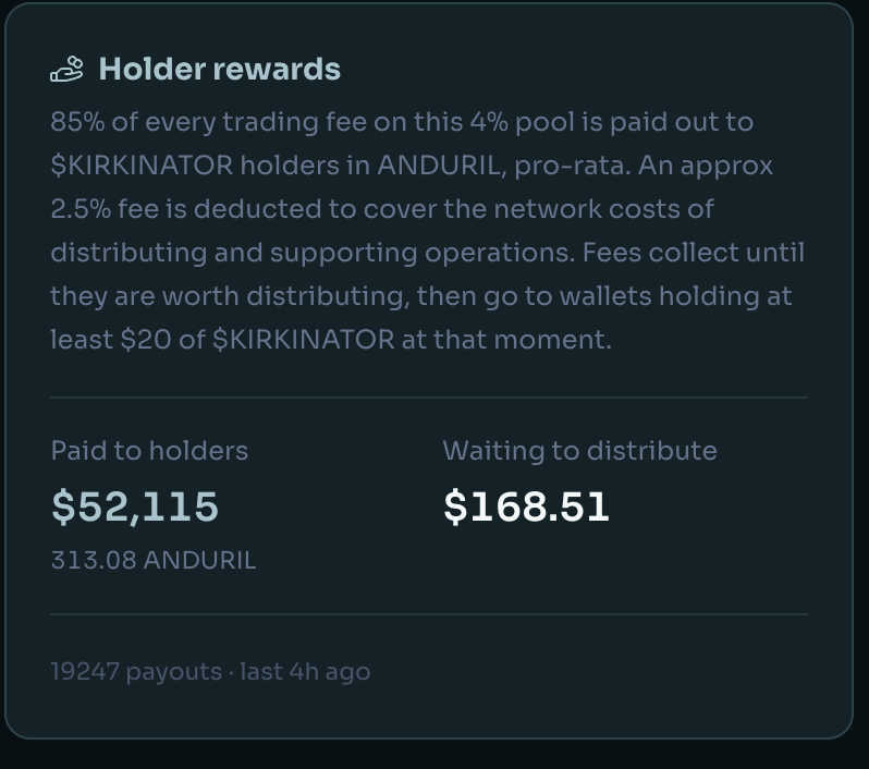 KirkinatorStonk's tweet photo. UPDATE: $52,115 in Anduril pre-IPO shares have been distributed to solana:2YGDVkt2NFtb9xZmgndZaDPsMgFwNLdTwsV5QiGUPhmc holders, powered by @Prestocks.

We continue to thank @anduriltech and @PalmerLuckey, @SchimpfBrian, @mttgrmm, and Joe Chen for constantly defending the interests of Americans.

Glad they're on our side 🇺🇸
