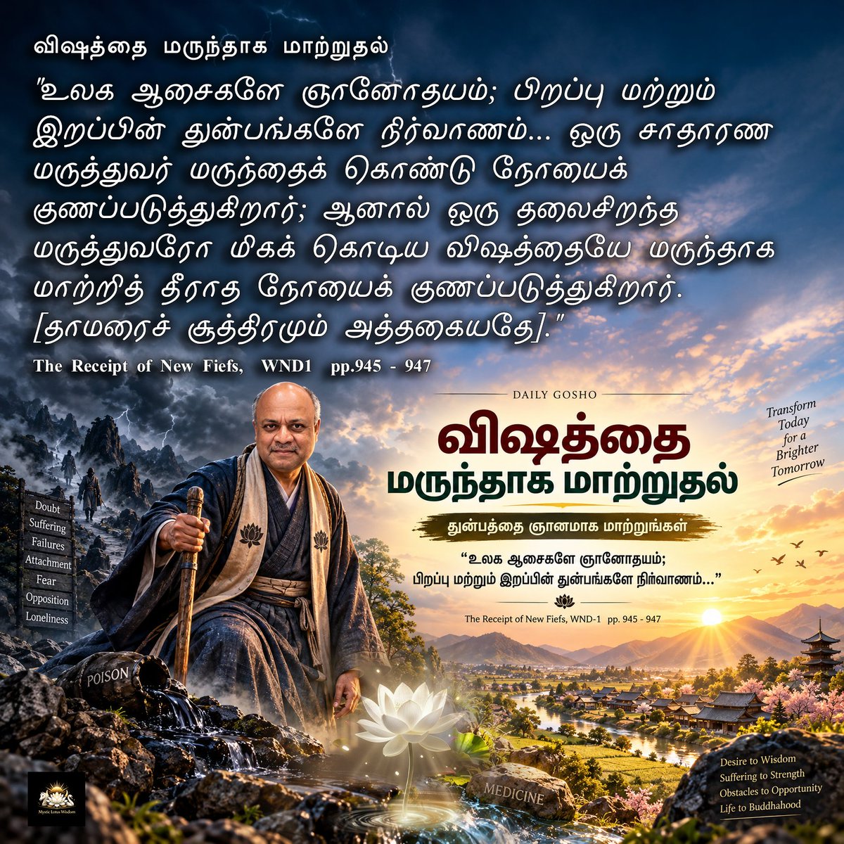 fifthgen's tweet photo. விஷத்தை மருந்தாக மாற்றுதல்
புதிய நில மானியங்களைப் பெறுதல், WND1  
https://t.co/KCvwTGMxH4
#DailyGosho #TheReceiptOfNewFiefs #NichirenDaishonin #NichirenBuddhism #LotusSutra #Buddhahood #Faith #Gratitude #Determination #Perseverance #HumanRevolution #VictoryOverAdversity https://t.co/K44bhn2nuW