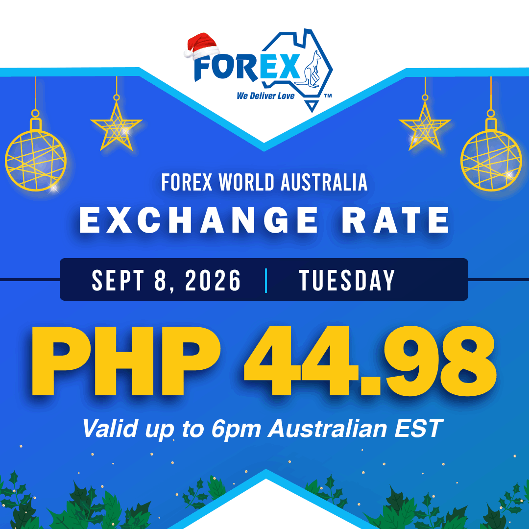 forexworldAUS's tweet photo. Forex World Australia Exchange Rate September 8, 2026 (Tues) is PHP 44.98 valid up to 6pm Australian EST.
https://t.co/6hv5P9JN6x https://t.co/RDU75I8fqn