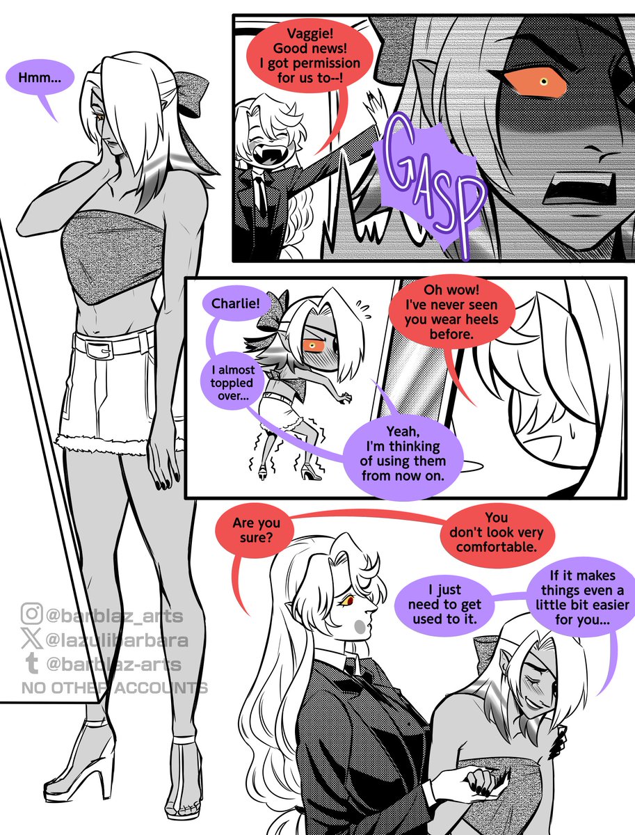 LazuliBarbara's tweet photo. Charlie's just willing to sacrifice her back and neck over Vaggi's ankles (1/2)
#chaggie #chaggi #hazbinhotel https://t.co/bzwKBBNO34