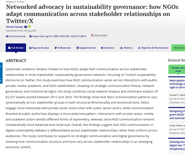 JITP_APSA's tweet photo. 📣 New Publication 🚨 This study focuses on #Turkish sustainability discourse on #Twitter to examine how #NGO communication differs across interactions with public, private, media, academic, &amp; NGO stakeholders @kemallgunay @NUSingapore 
👁️https://t.co/joJlCr7PsM
@apsa_itp https://t.co/MvE8CHGUW9