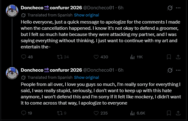 FatalSans_y's tweet photo. Imagine starting to apologize just because of the public LMAO.

Not because he finally realized defending a groomer is fucked up,Nah. Just because more EYES are on him now and the heat got too real, Dude only cares when the L is more public

Doncheco really going low for Dmike 😕 https://t.co/oFaxU6YnDO