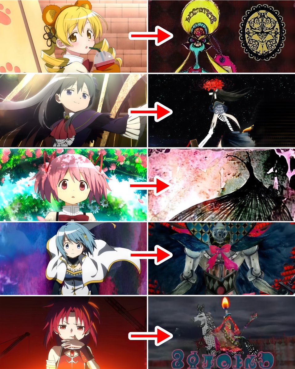 anime_nanashi's tweet photo. まどマギ  魔法少女たちの魔女化↓↓ https://t.co/Rj1o1l2qRo