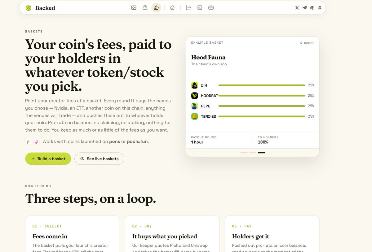 CryptoDeus2's tweet photo. Stacking $BACKED
@isBacked_
I’ll tell you exactly why.

Six products already live on Robinhood Chain: perps, prediction markets, spend markets, and more. Every fee routes straight back into the same vault.

The backing keeps getting capitalized while the market cap is still sitting under $700k. That’s about 30% of the cap already sitting in AAPL, NVDA, and TSLA.

RWAs on Robinhood Chain are at $104 million, and @vladtenev is publicly going to war over stock tokens.

This is the most leveraged way to play it under a million bucks.

It's so simple: buy now, sell when FOMO takes over everyone. Millions 

0x7168563B0E70124f0C7c0cF2F13a8D1861BAf4A5

https://t.co/3GiLWQx5TV