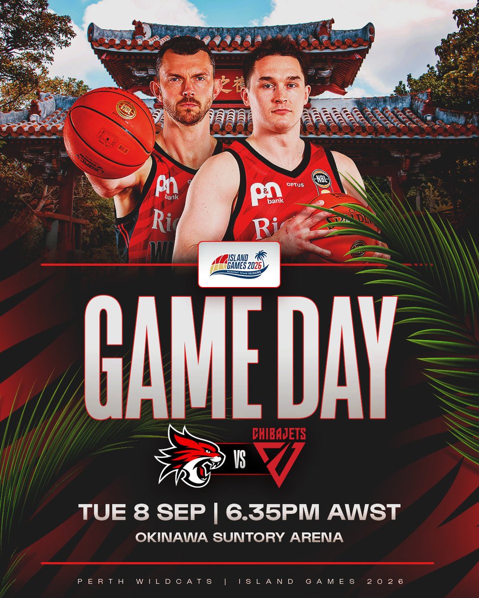 PerthWildcats's tweet photo. It’s Game Day! ❤️🇯🇵

Game one of the Island Games hosted by @RyukyuKings takes place tonight.

Watch Wildcats v Chiba Jets live from 6.35pm WST on the NBL app or YouTube Channel. https://t.co/heuN4EtMW7